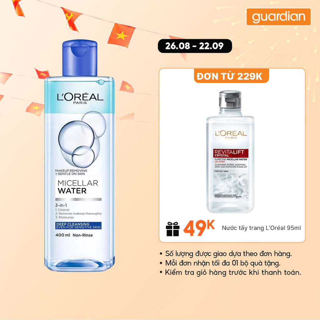 Nước Tẩy Trang 3 In 1 Micellar Làm Sạch Sâu L'Oréal Paris 400ml