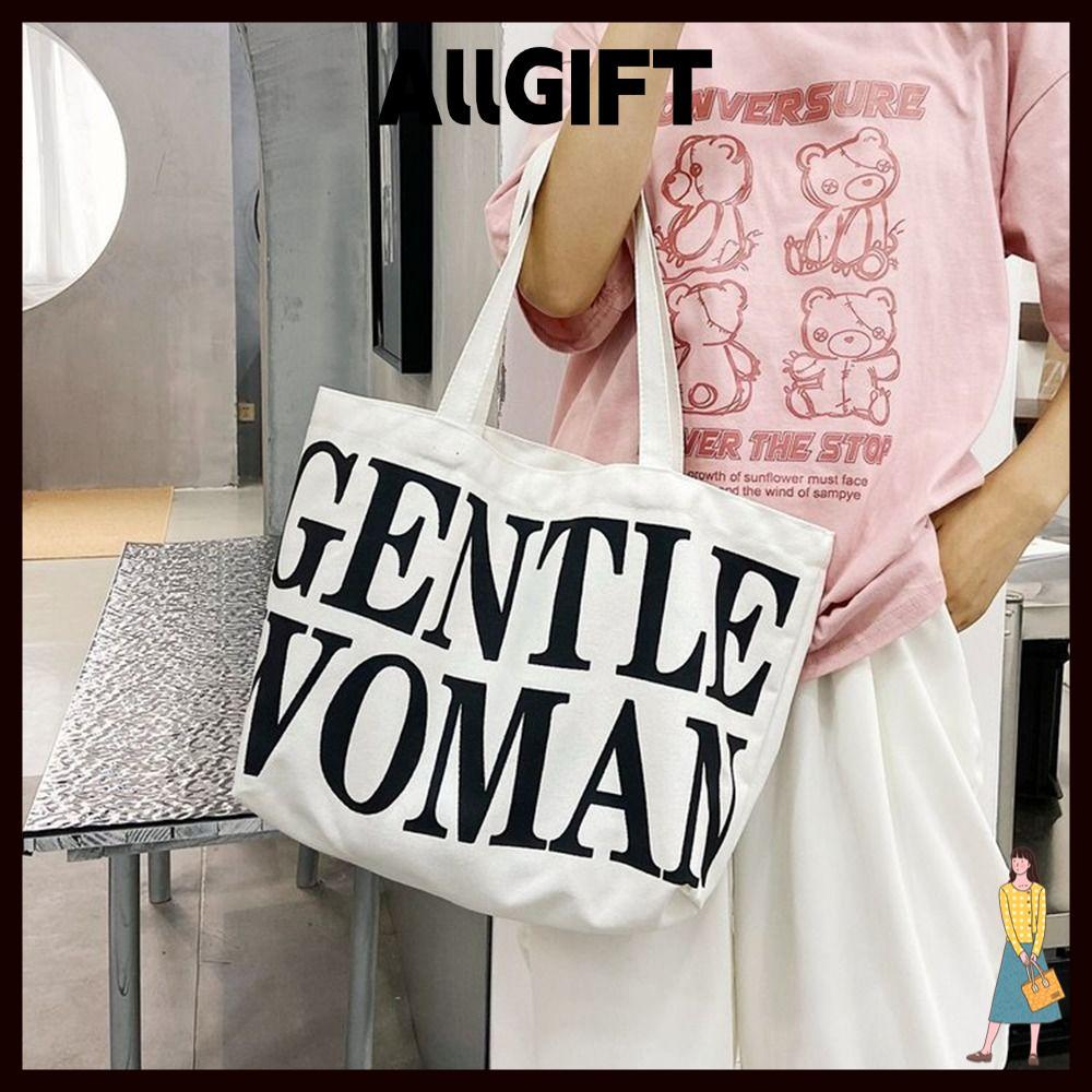 AllGIFT Túi xách vải ALLGIFT, Túi đeo vai in chữ dung tích lớn, Túi đeo chéo nữ sành điệu