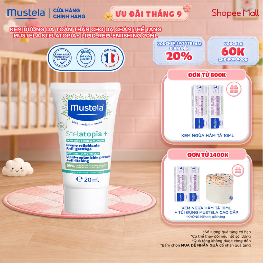 Kem dưỡng da toàn thân cho da chàm thể tạng Mustela STELATOPIA+ LIPID-REPLENIISHING 20ML