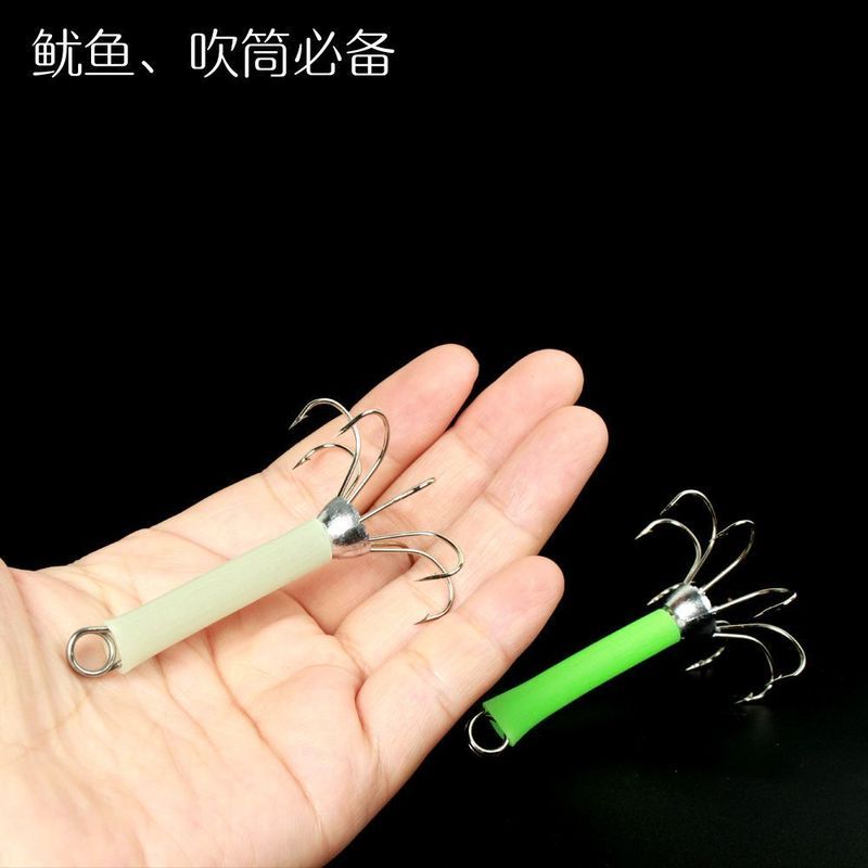 鱼钩 夜光鱿鱼钩吹筒钩有倒刺八爪钩章鱼钩墨鱼荧光三锚五锚钩9.2 Fish hook, luminous squid hook, blowpipe hook with barbs, octopus h