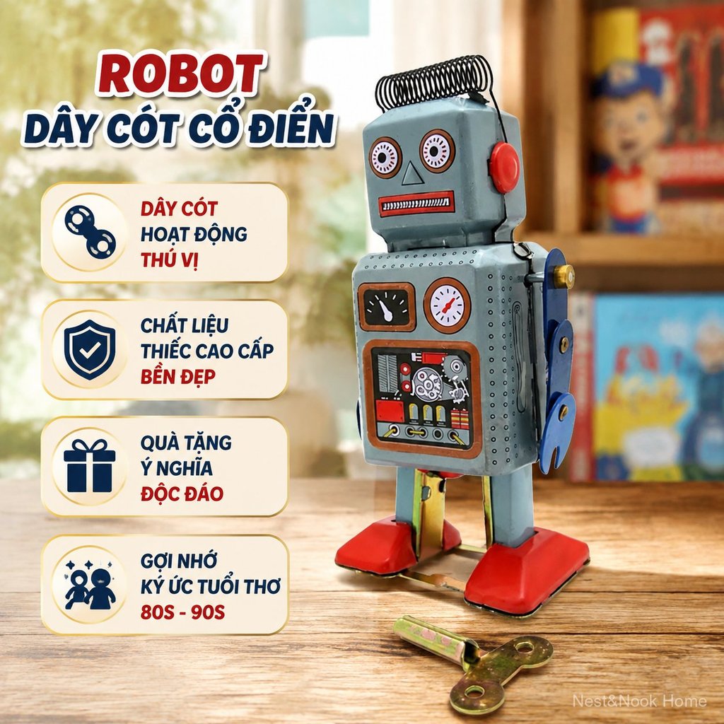 Robot tôn lên dây cót phong cách hoài niệm 80s đồ chơi trang trí cổ điển