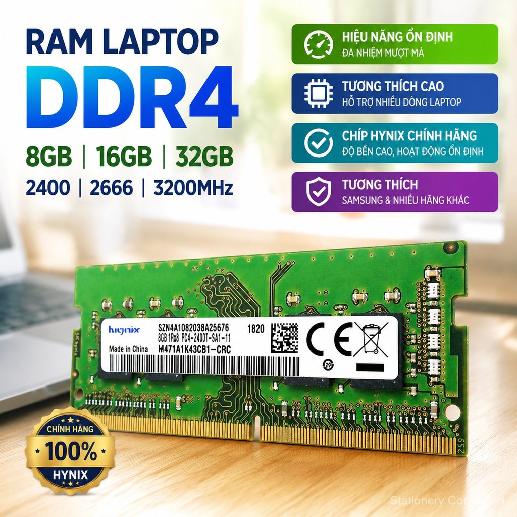 RAM laptop DDR4 16GB 2400/2666/3200 chip Hynix, tương thích, chính hãng