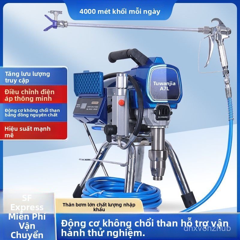 Máy phun sơn áp lực cao không khí, phun sơn latex, sơn tường, mái tôn, mini điện, mạnh