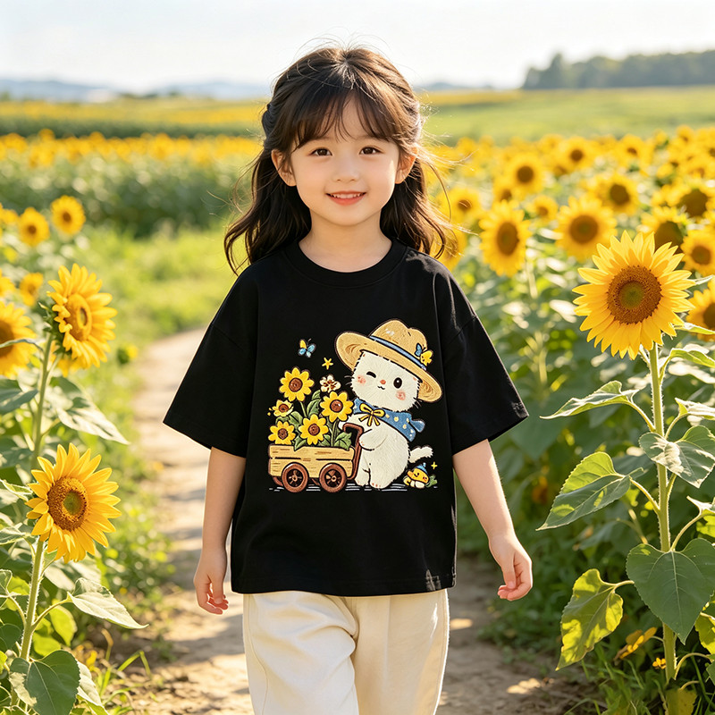 [Áo thun nữ in hình hoạt hình] AIMKAIS 2-14y Big Children Baby Tees Kids Boys Girls Quần áo Unisex tay ngắn Hàn Quốc Áo dáng rộng