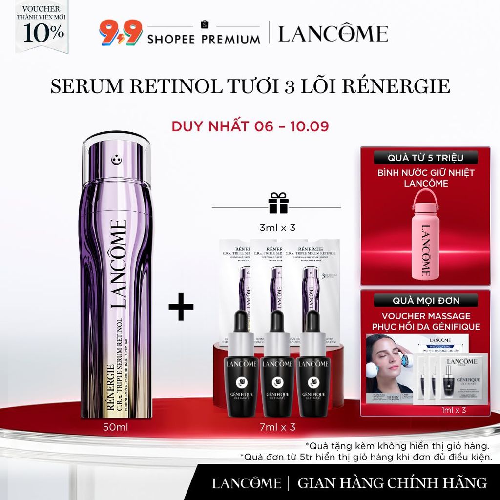 Serum Retinol Tươi 3 Lõi Rénergie Lancome - Giúp Tái Tạo Da Nhanh Gấp 2 Lần Với Retinol Thông Thường