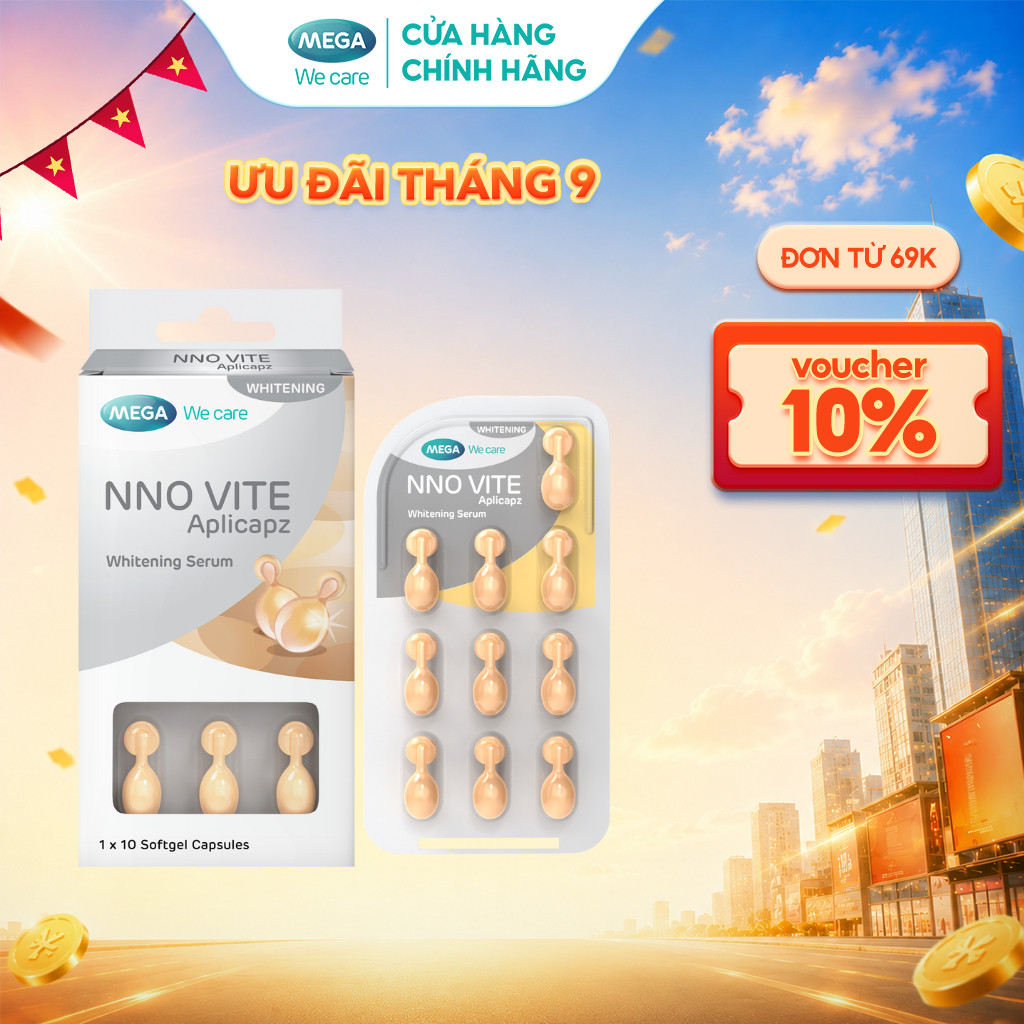 Serum dưỡng trắng da, mờ đốm nâu, đều màu da - Vitamin C, Vitamin E, Bisabolol - NNO VITE Mega We Ca