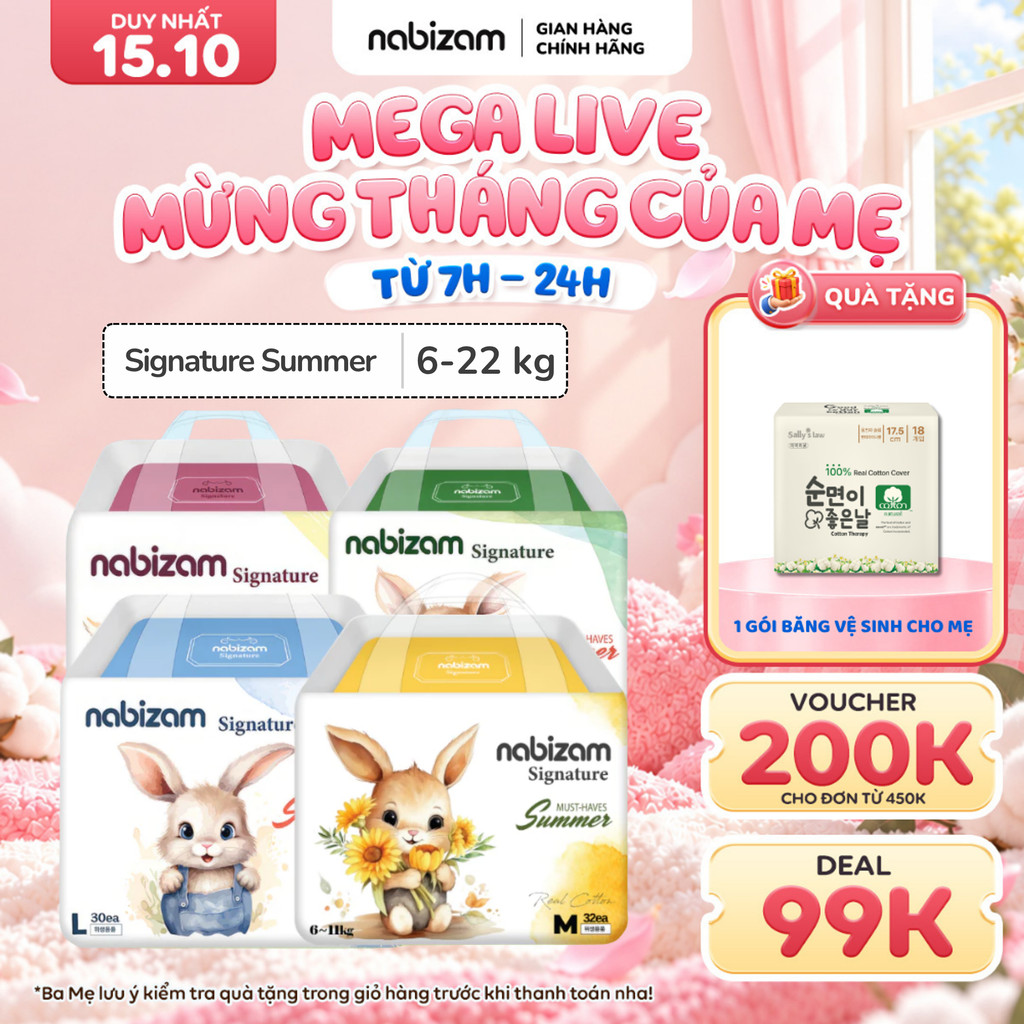 Tã/Bỉm Đêm NABIZAM Signature Summer Đai Chun Cao Cấp, Mỏng Mềm, Siêu Thấm Hút…