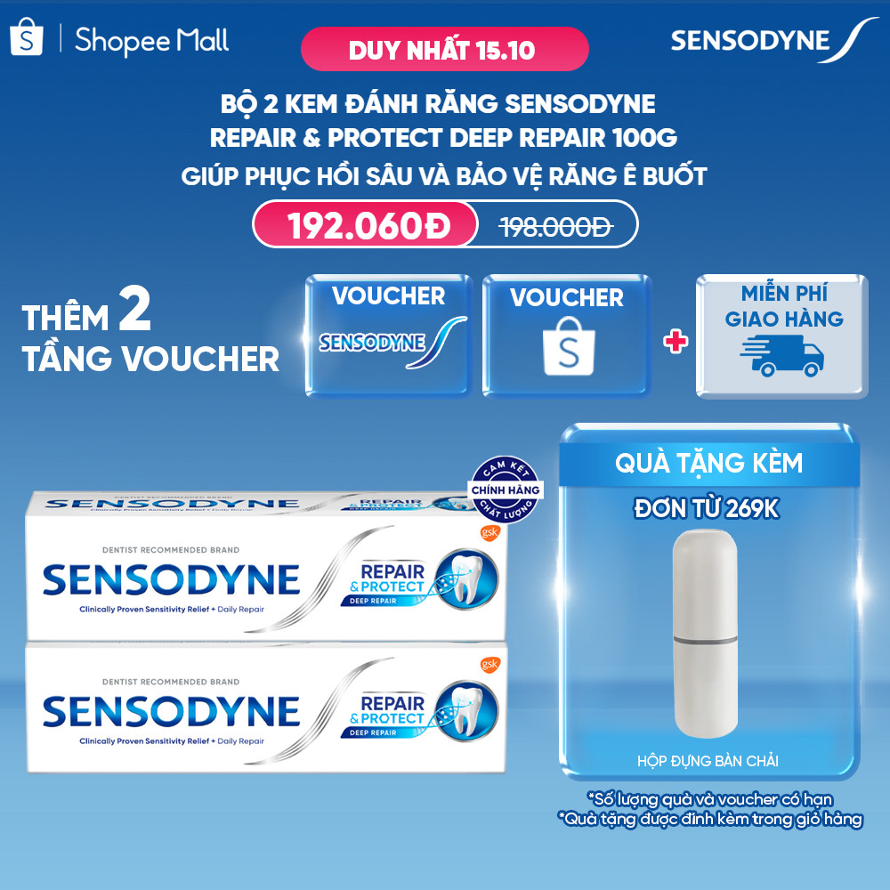 Bộ 2 Kem đánh răng SENSODYNE Repair & Protect Deep Repair 100g giúp phục hồi sâu và bảo vệ răng ê buốt