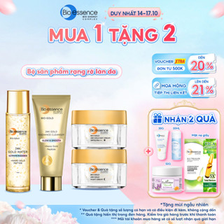 Bộ Bio-essence Bio-essence Gold – Tinh chất vàng 24k: Nước dưỡng 150ml, Sữa rửa mặt 100g, Kem Dưỡng Da Ngày/ Đêm 40g