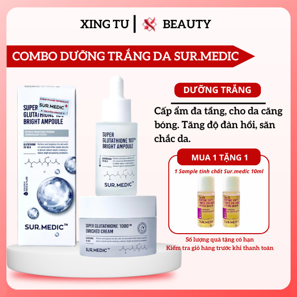 Combo Serum Kem Dưỡng SUR.MEDIC Cấp Ẩm, Dưỡng Sáng Serum Sur.Medic Super Glutathione Bright 32ml Hàn