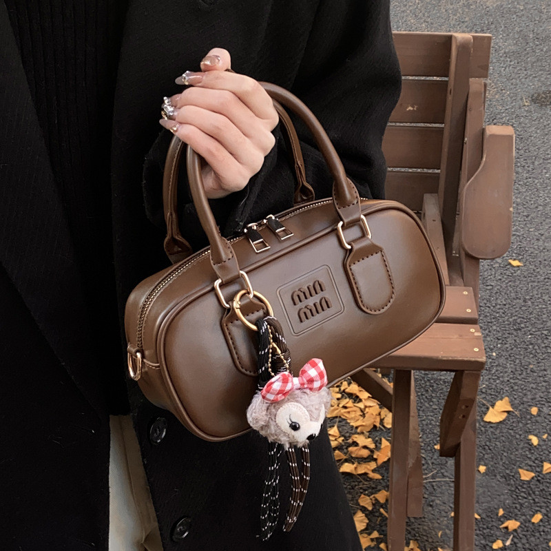 Retro Portable Bowling Bag New Stylish Good Texture Portable Small Square Bag Pure Color All-Matchin