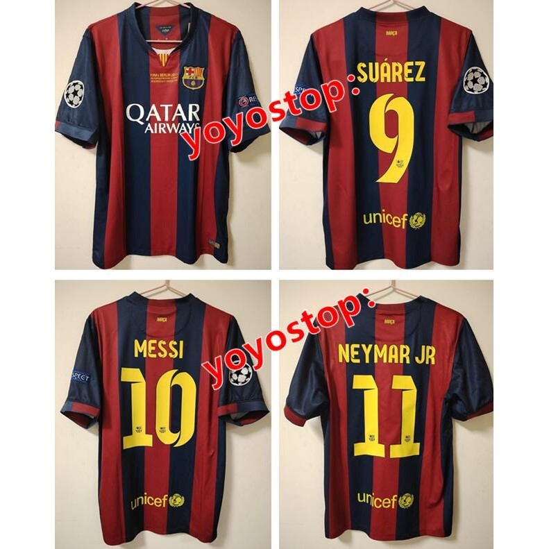 [yoyostop 3] 14-15 Barca Home Retro Soccer Jersey Bóng đá NEYMAR JR MESSI Áo sơ mi bóng đá nam cổ đi