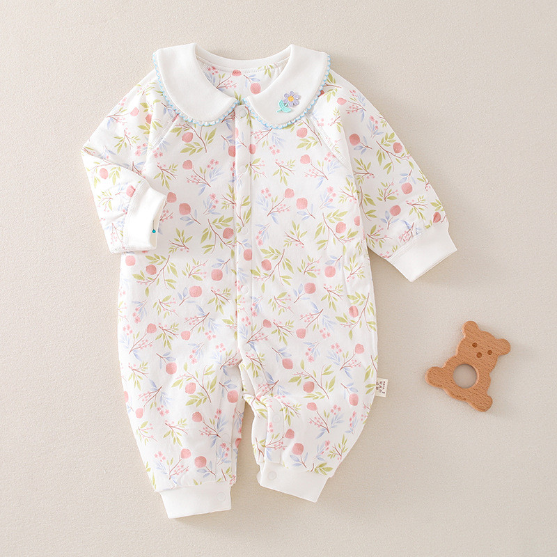 Baby Jumpsuit Autumn and Winter Thin Cotton plus Cotton 60G Warm Newborn Clothes UEWi