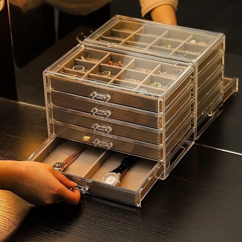 Acrylic Multilayer Jewelry Box Jewelry Storage Box Pearl Treasure Box Home Multi Grid Classification
