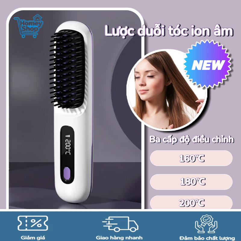 Lược Điện Không Dây Ion Âm - Chải/Duỗi/Gỡ Rối Tóc, 3 Chế Độ Tạo Kiểu Suôn Mượt, Dễ dàng mang theo