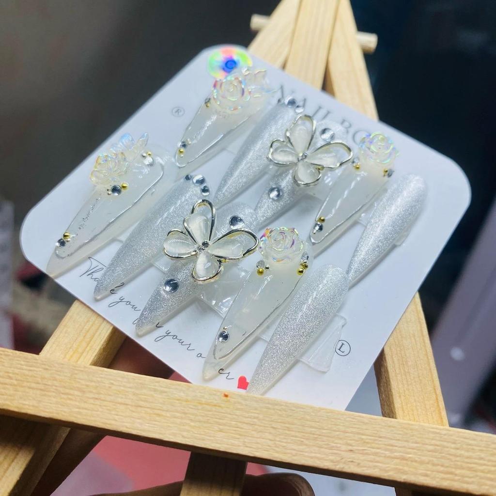 " [Mã N09] nailbox mắt mèo trang trí charm hoa và buom "