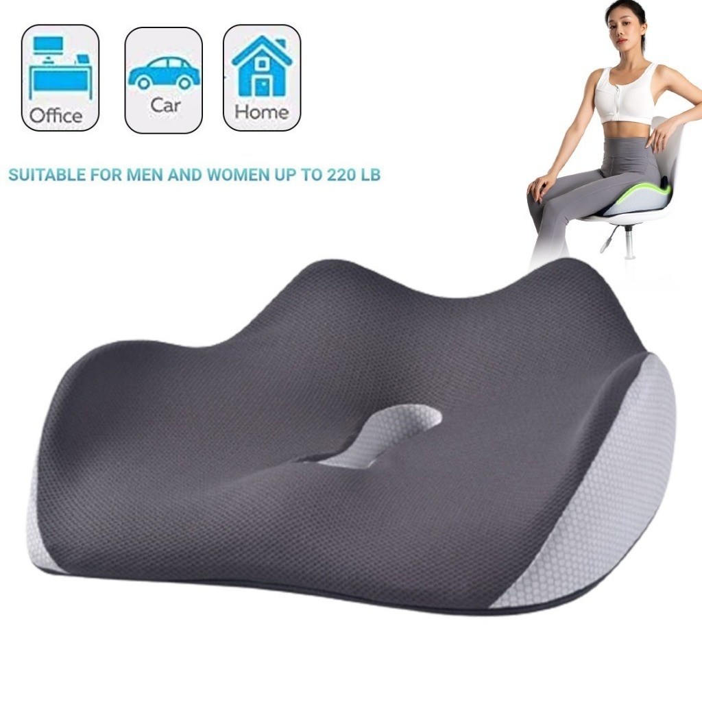 Memory Foam Seat Chair Cushion Hemorrhoid Tailbone Cushion&Hip Shaping Orthopedic Pressure Relief Bu