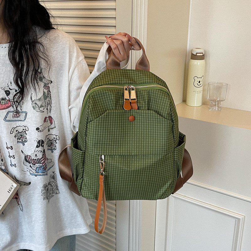 Women's checkered backpack, student school bag, outdoor casual backpack, Korean niche large-capacity