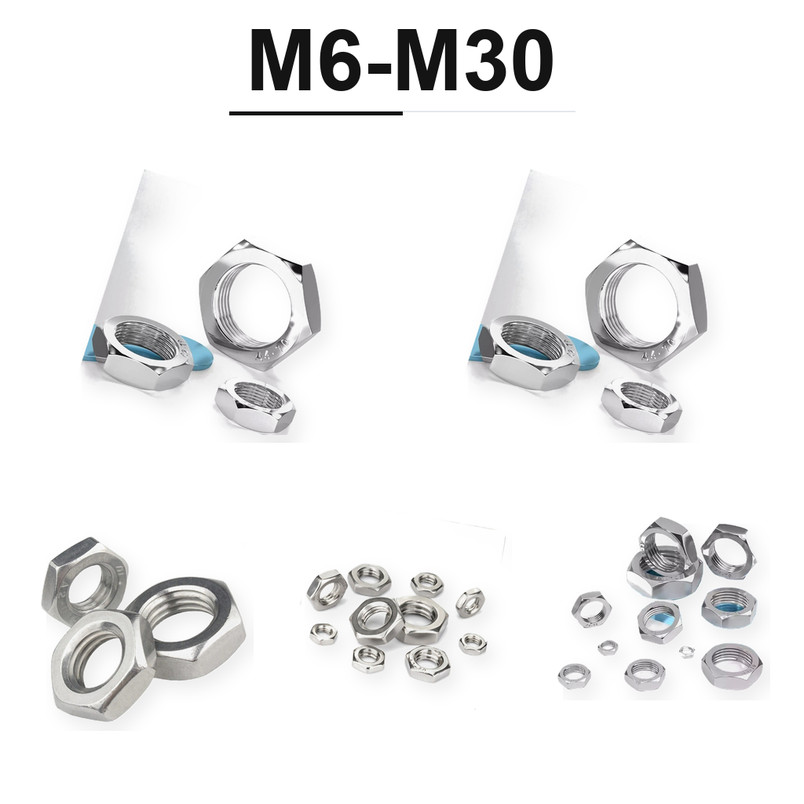 INOX 304 Đai ốc lục giác ren mịn M6*0.5 M6*0.75 M8*0.75 M8*1.0 M10*1.0 M10*1.25 bền chắc chống gỉ (1
