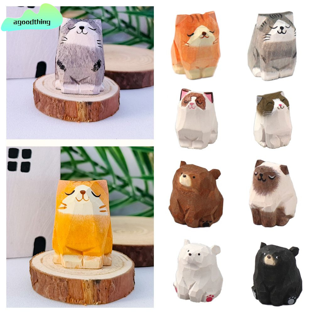 AGOODTHING Gỗ Gấu Tượng, Đồ Chơi Trẻ Em Bằng Gỗ Khắc Tượng Mèo, Điêu Khắc Trang Trí Nhà Cửa Khắc Để 
