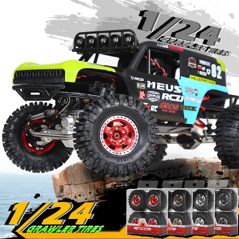 4 55mm 7mm Hex RC Bánh Xích Lốp Và Beadlock Bánh Xe Vành Offset -2.5mm Cho 1 / 24 1 / 18Car Trục SCX
