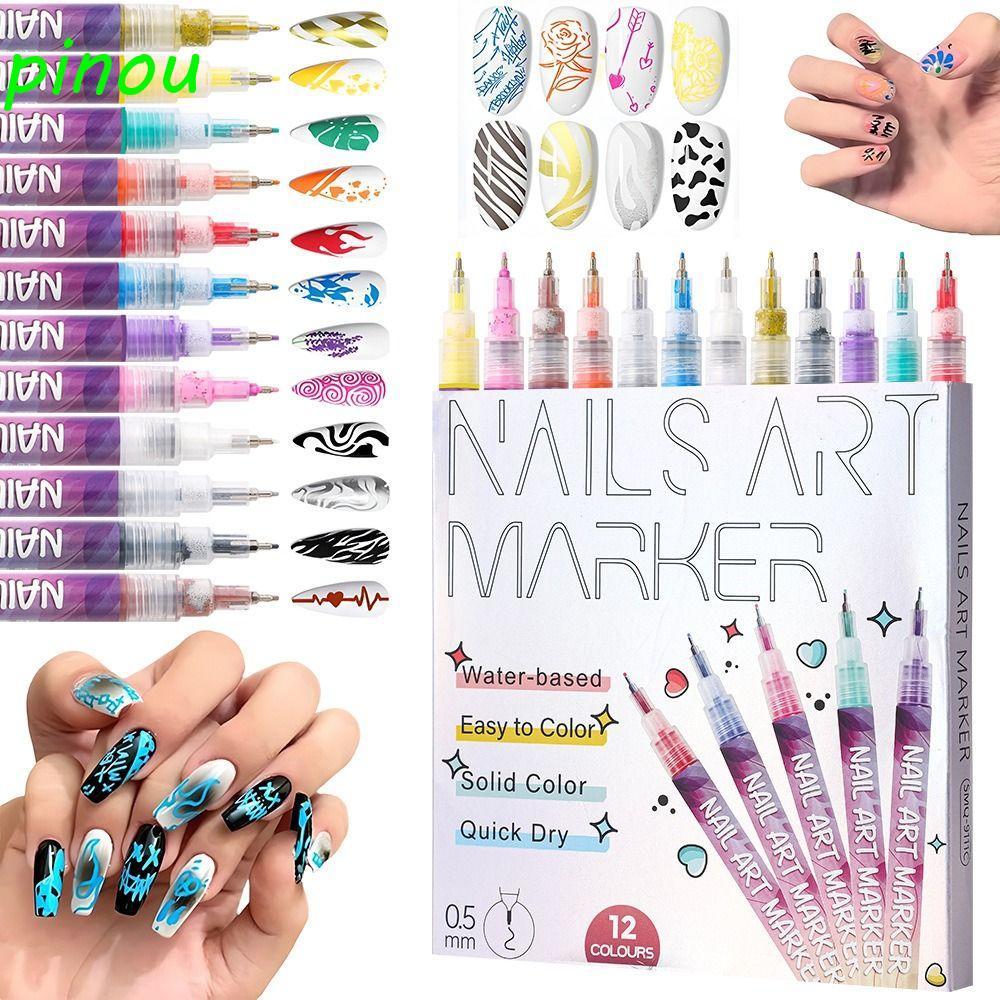 DÀIQIYING 3D Nail Art Pens DIY Set, 12 màu không thấm nước DIY Nail Art Marker, Độ chính xác Trừu tư
