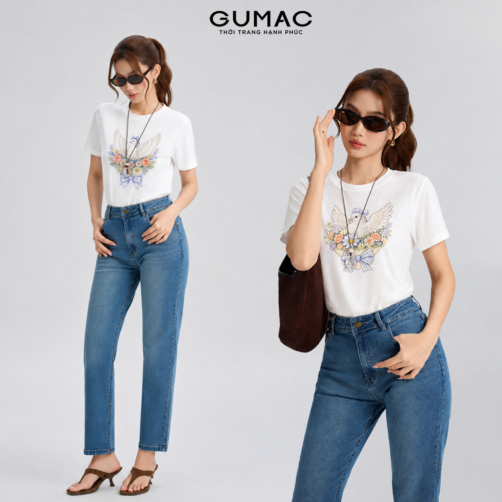 Áo Thun Nữ Gmorning - GUMAC Form Regular Cổ Tròn Tay Ngắn In Hình Thời Trang Dễ Phối YATG07007