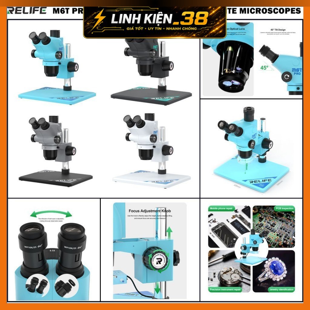 Kính hiển vi Relife M6T Pro B11 phóng đại 6.5-65X hỗ trợ 3 mắt nhìn song song. linhkien_38