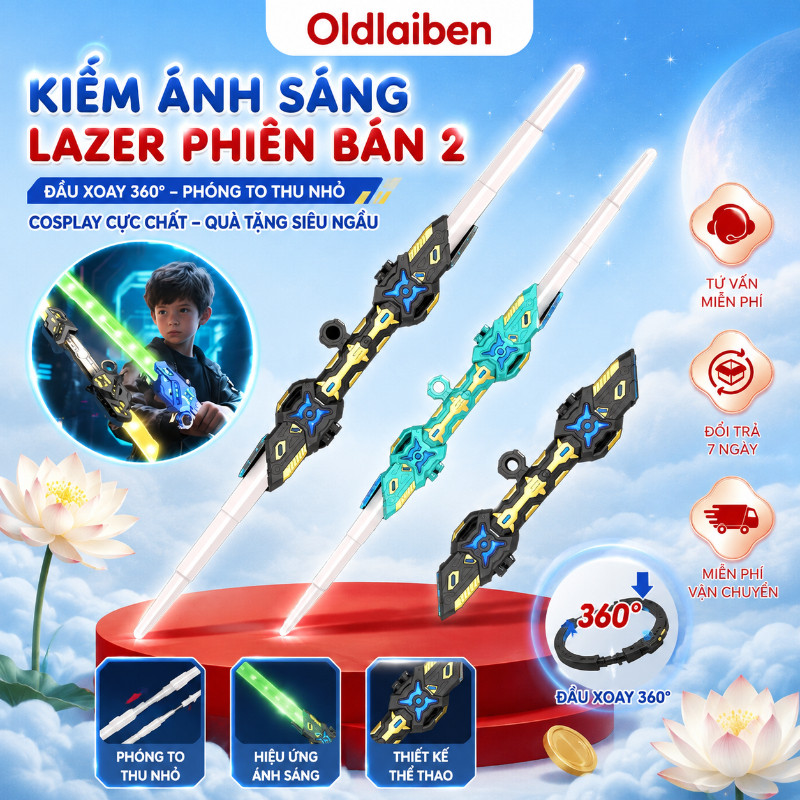 Oldlaiben - Kiếm Ánh Sáng Lazer Phiên Bản 2, Đầu Xoay 360 Độ, Phóng To Thu Nhỏ, Kiếm Cosplay Quà Tặn