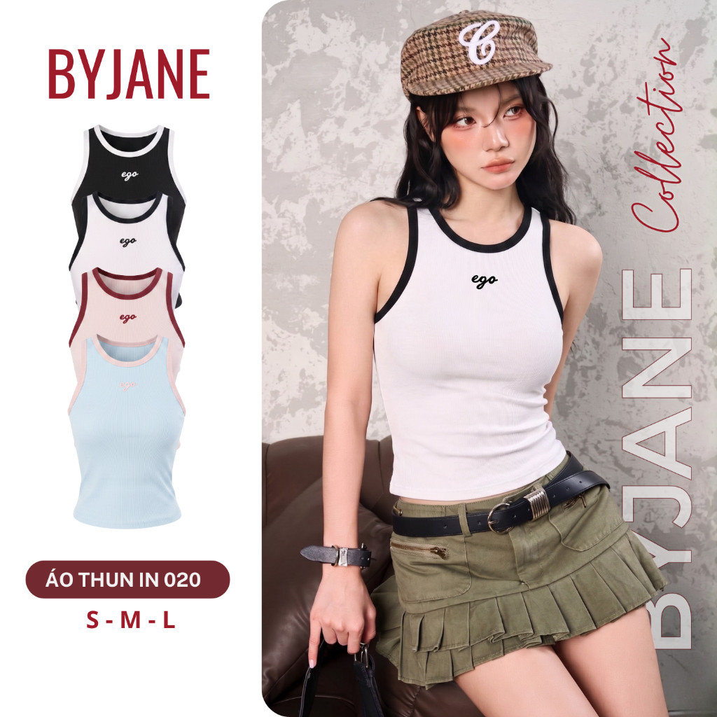 [MỞ BÁN] Áo Ba Lỗ Tanktop Nữ BYJANE Ôm Body Phối Viền In Chữ EGO Chất Thun Co Giãn 4 Chiều Form Ôm T