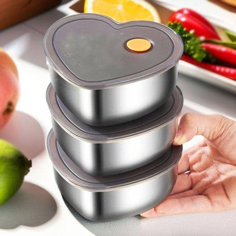 [KJ] Hộp đựng thực phẩm bằng thép không gỉ 410 hình trái tim có nắp đậy Dung tích lớn Chống rò rỉ [M