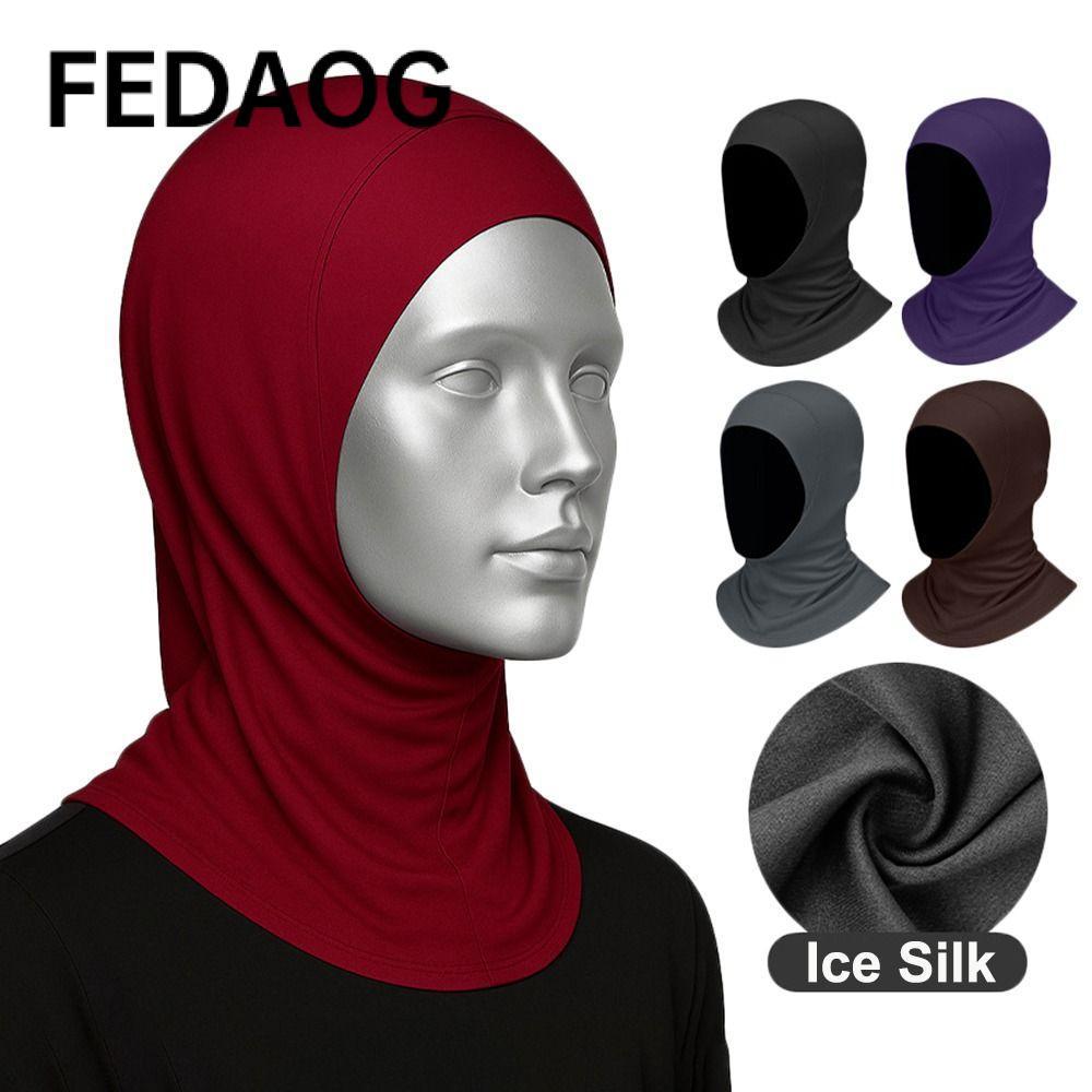Khăn Hijab nữ FEDAOG, Khăn choàng Hijab cổ lụa băng, Áo Hijab liền màu trơn Spandex thanh lịch Bảo v