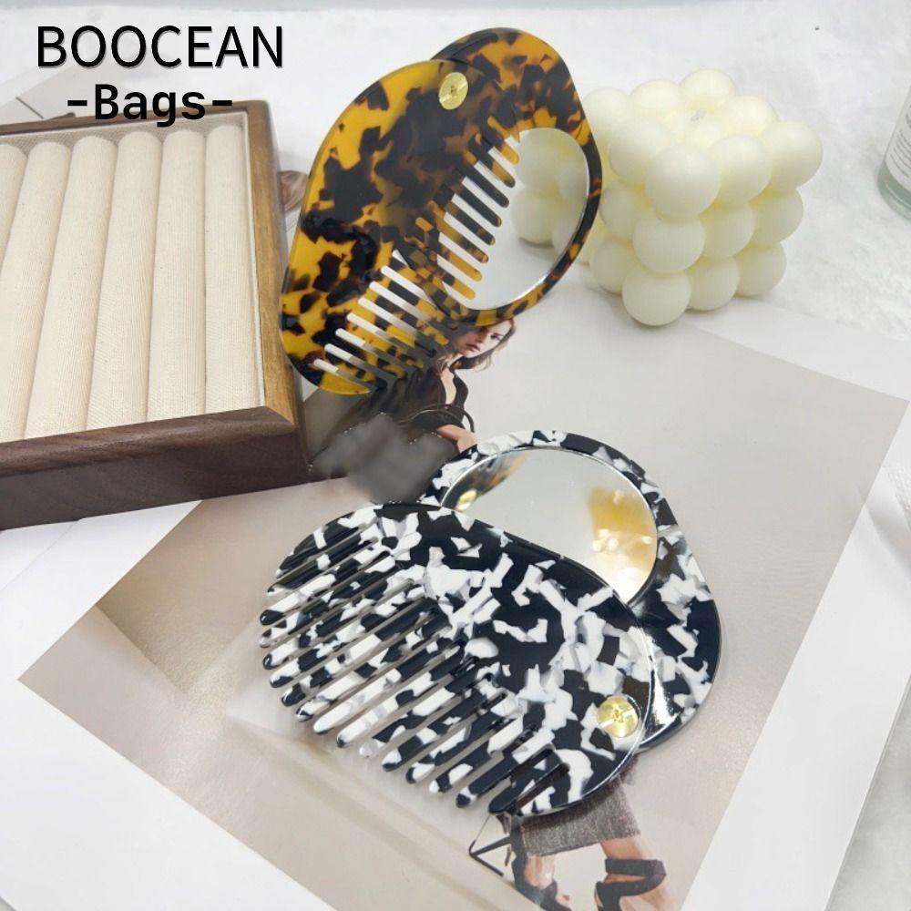 Gương trang điểm BOOCEAN, Lược chải tóc chống tĩnh điện Mini, Lược tráng gương gấp Acetate đơn giản 