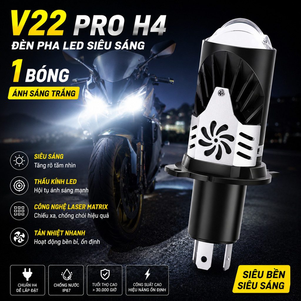 2026 NEW ĐÈN LED V22 PRO 55W Phù Hợp Cho OTo Xe Máy