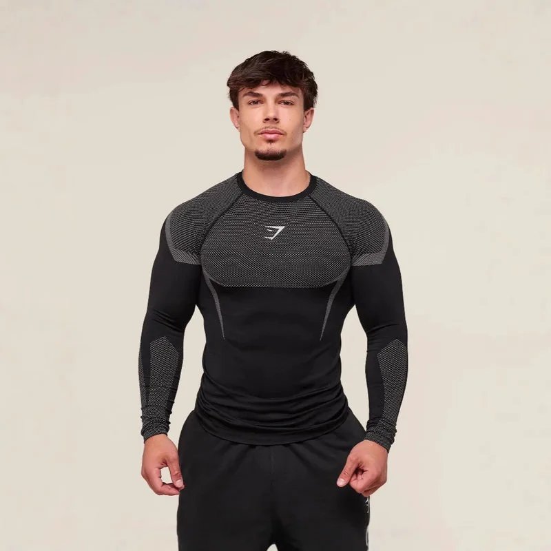 GYMHARK / ONYX5 Nam Dài Tay Thể Dục Thể Thao Nhanh Khô Thoáng Khí Co Giãn Cổ Tròn Tay Ngắn Bộ Đồ Tập