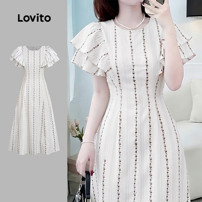 Lovito Đầm Nữ Thanh Lịch Họa Tiết Ruffle Khóa Kéo Phong Cách Xuân/Hè LBL35015