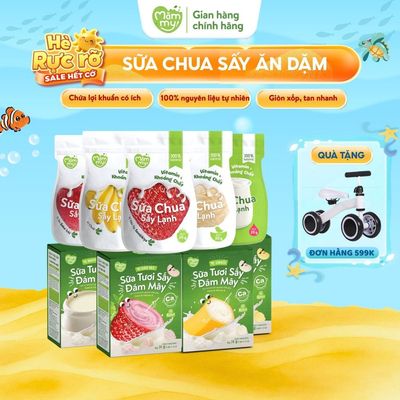 Sữa chua sấy và sữa tươi sấy đám mây Mămmy bữa phụ cho bé ăn dặm từ 6 tháng, vị tự nhiên, gói 20g / hộp 4 gói x 3.5g