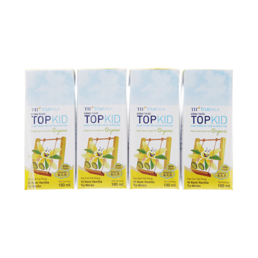 Lốc 4 Sữa TH Topkid Vani Organic 180ml - 02816