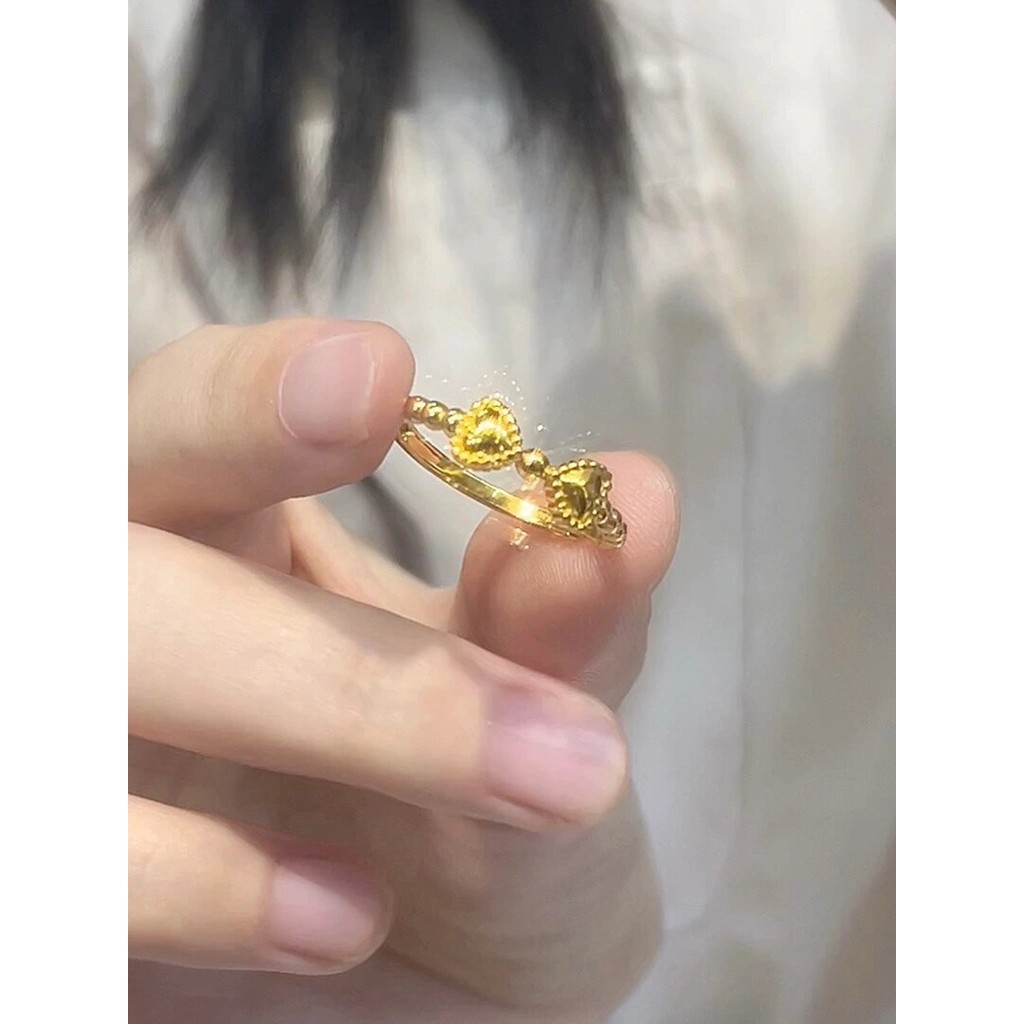 Phong Cách Mới Vàng 18k Thoát Khỏi Công Chúa Đào Trái Tim Nơ Nhẫn Nữ Vàng Niche Cao Cấp Nhẫn Chỉ Số 
