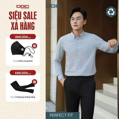 Sơ mi dài tay DGC Dáng Ôm Perfect Fit, Dòng công sở cổ Button down, kẻ tăm vạt lượn - SASDBE42M