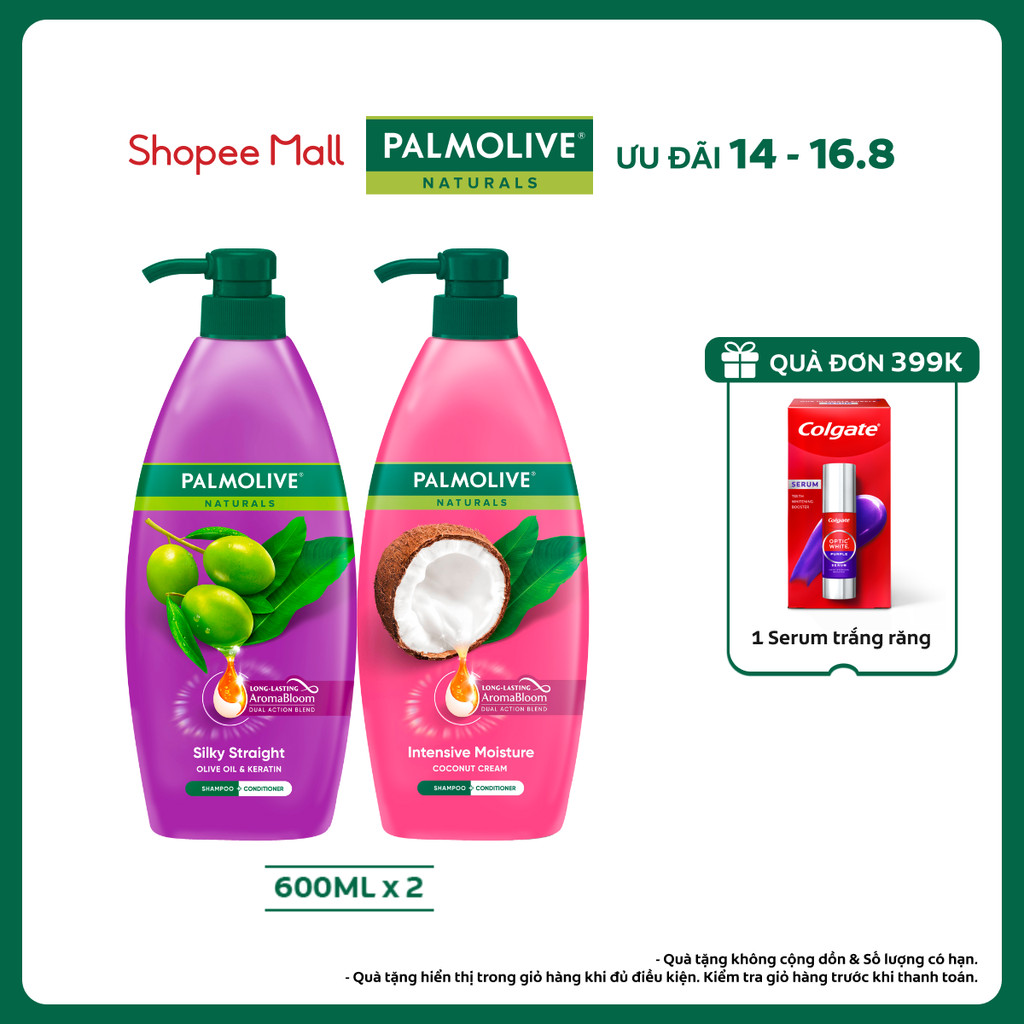 Bộ 2 Dầu gội Palmolive kèm xả 2-trong-1 chiết xuất Sữa dừa và Keratin kết hợp quả ô liu 600ml