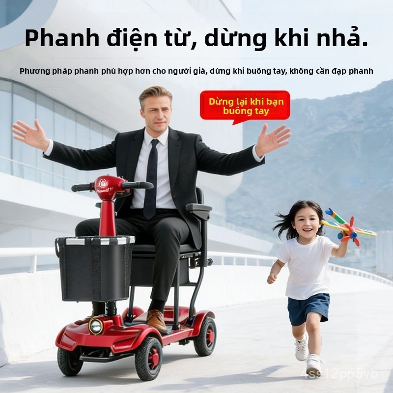 Xe dien bon banh cho nguoi gia nguoi khuyet tat co the gap gon tien loi an toan khi di lai chinh han