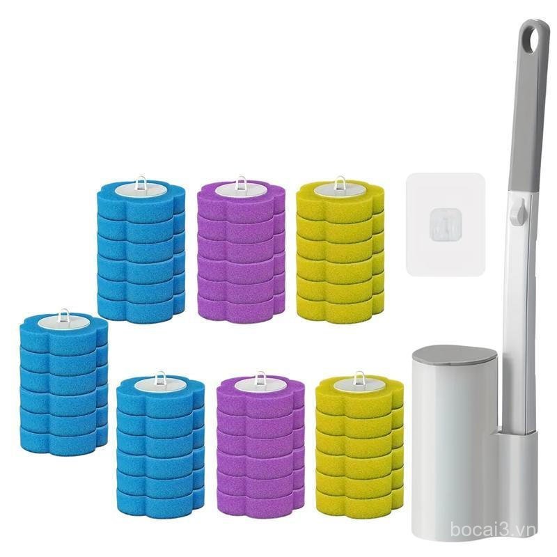 Disposable Toilet Brush Set with 42 Replacement Heads Hygienic Toilet Cleaner Wand Germ-Free Design 