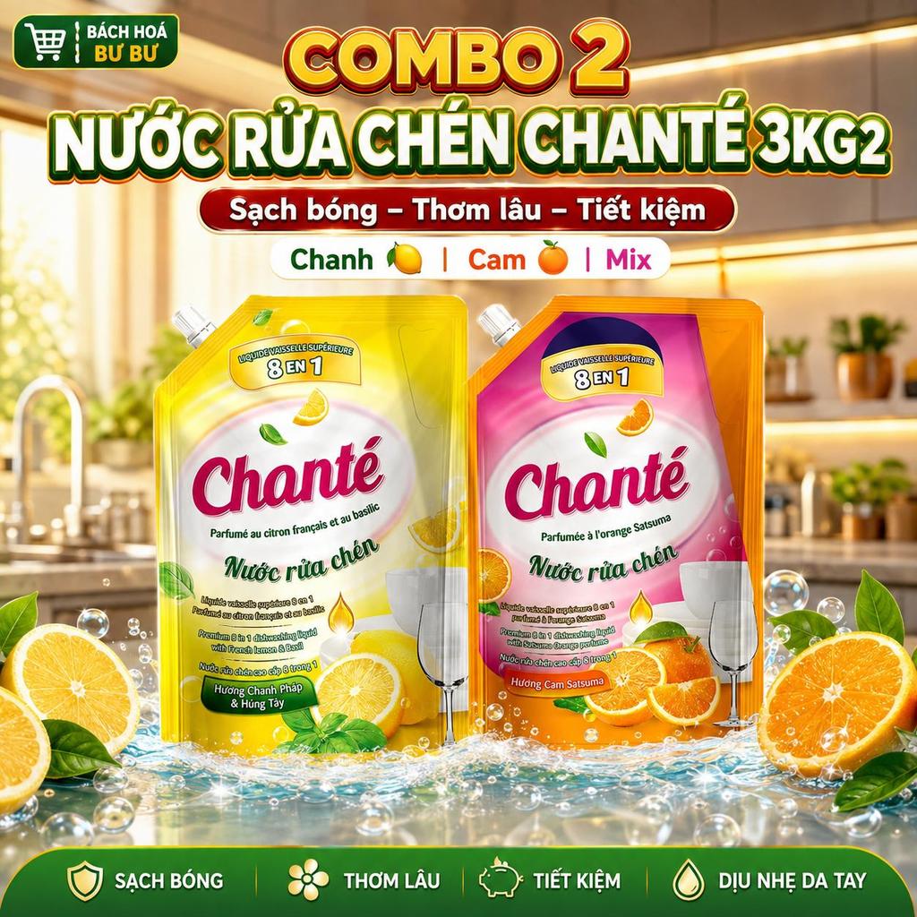 Combo 2 Nước Rửa Chén Chanté túi 3.2KG
