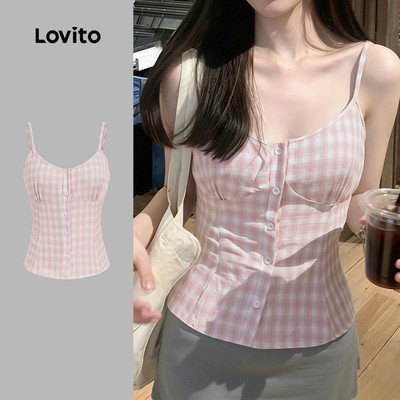 (New Arrival) Lovito Áo sơ mi giản dị màu hồng cài nút phía trước phong cách mùa xuân/hè dành cho nữ L197AD1030