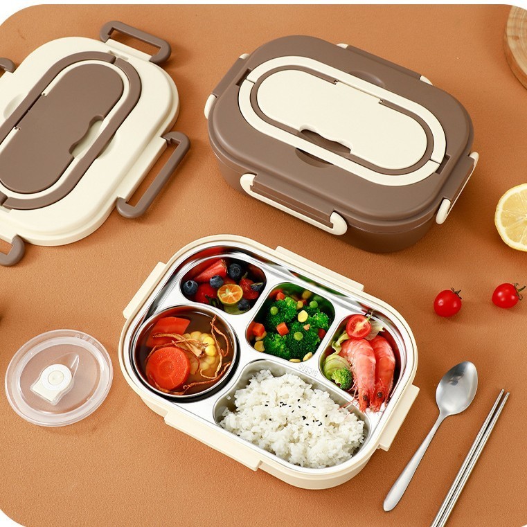 Hộp cơm lunch box 4–5 ngăn inox 304 kèm hộp đựng canh LOVELYHOUSE HC45N165