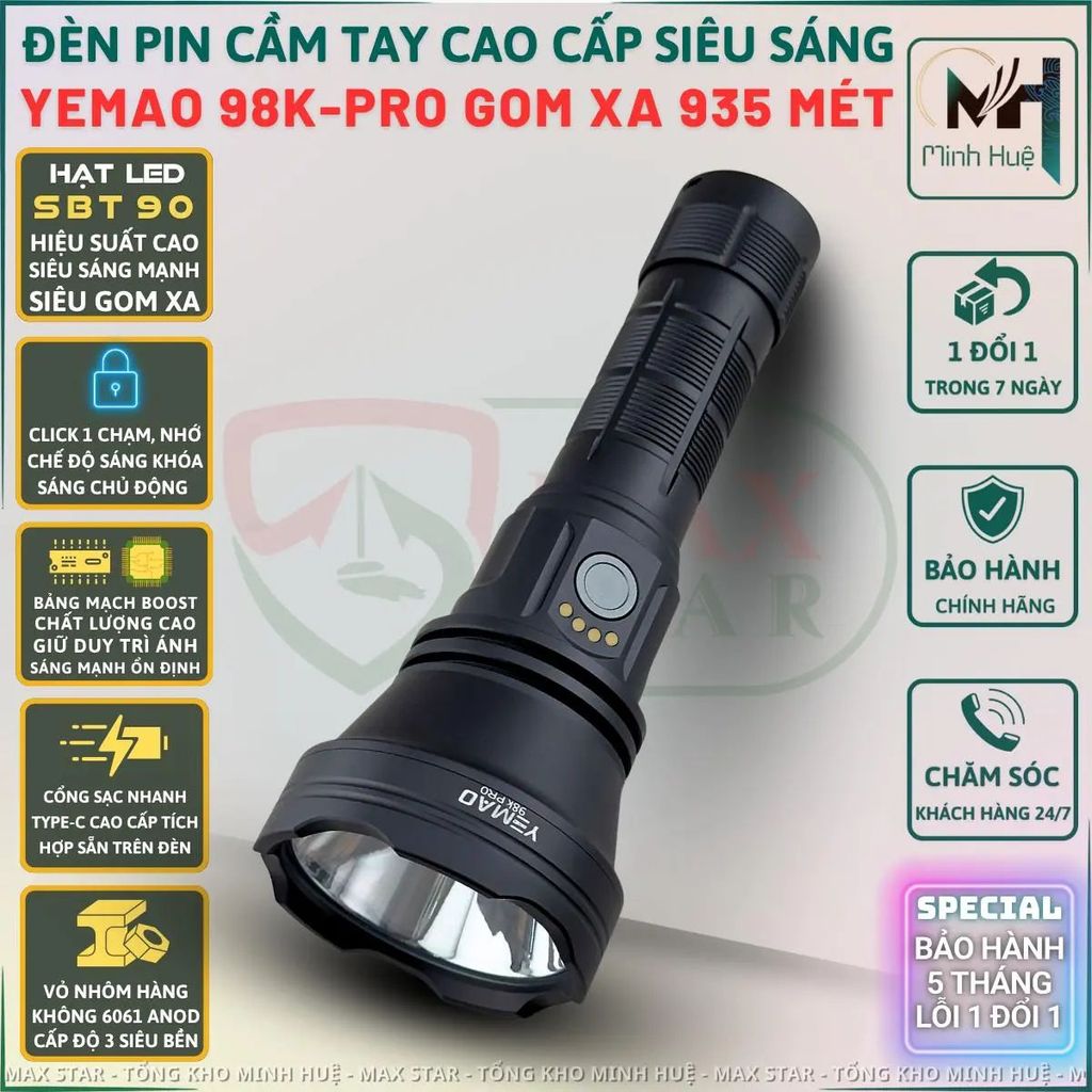 Đèn pin cầm tay siêu sáng YEMAO K98 PRO