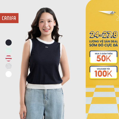Áo len nữ CANIFA mỏng nhẹ mềm mại form vừa sát nách phối màu có họa tiết 6TE26S004