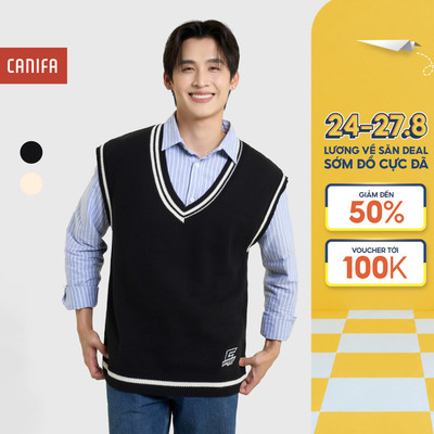 Áo len gilet nam CANIFA không tay phối màu phong cách Hàn Quốc 8TE25C003