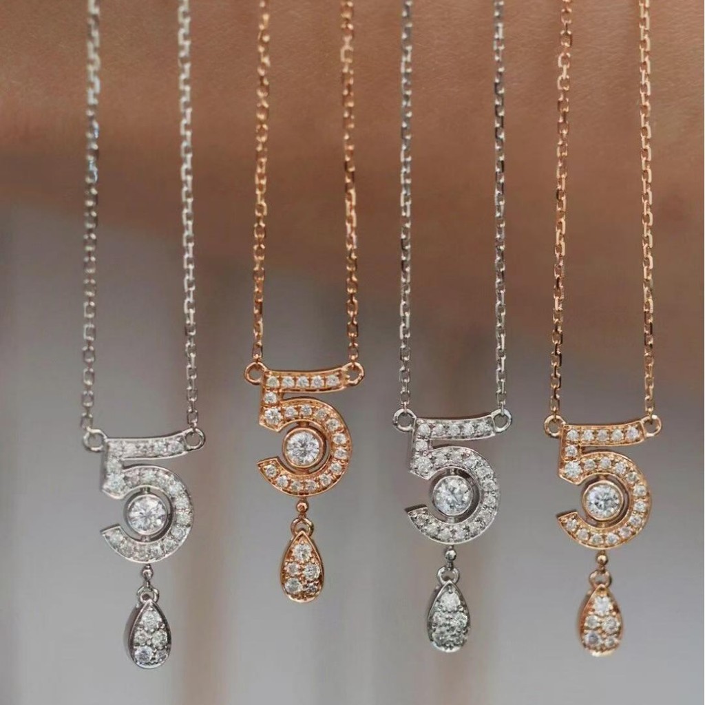 DR1I 5Gold-plated necklace18K Golden Numbers5Full diamond pendant collarbone chain